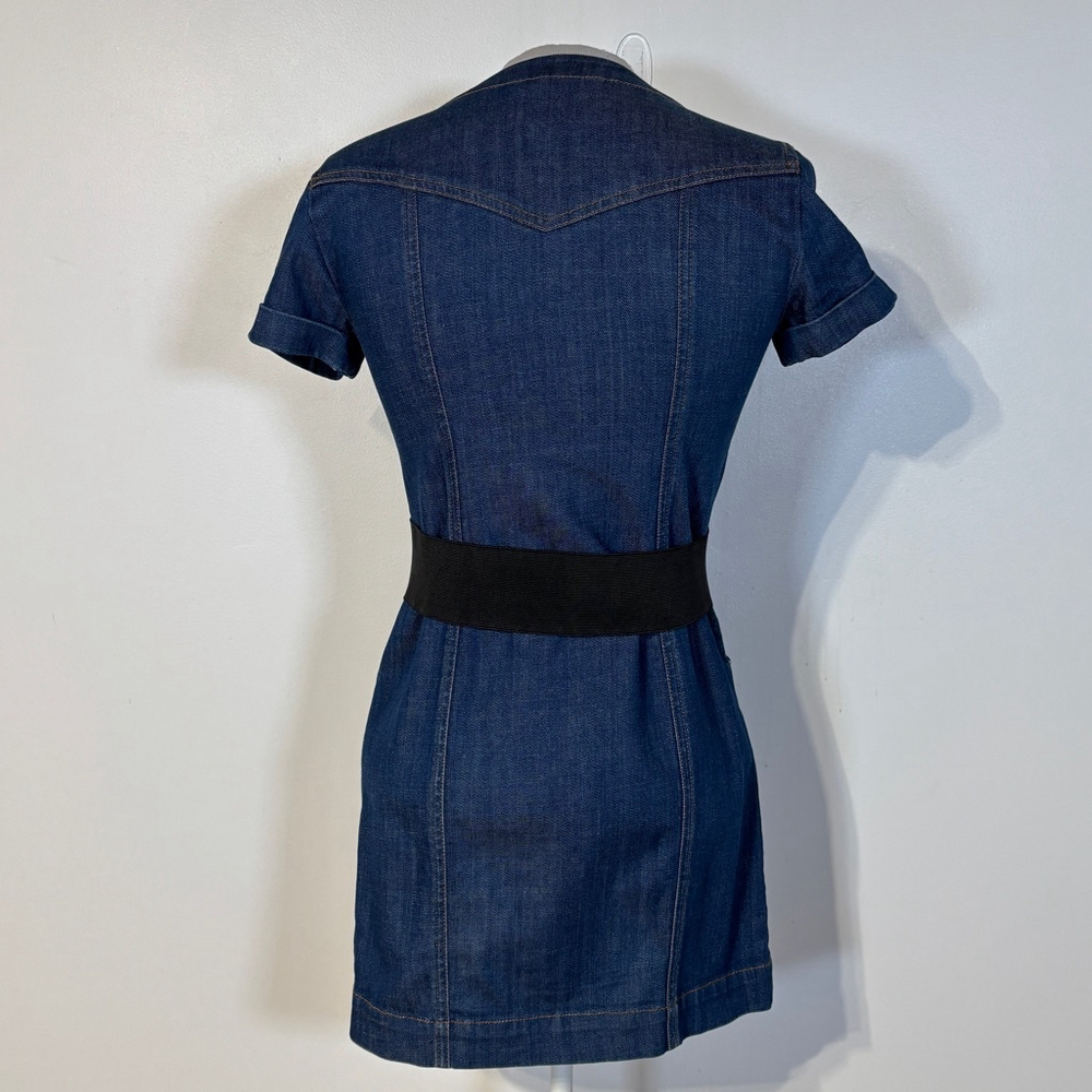 Armani Exchange Jean Denim Dress Blue Women’s Size 0 Gold Stitching Zippers - Picture 6 of 14
